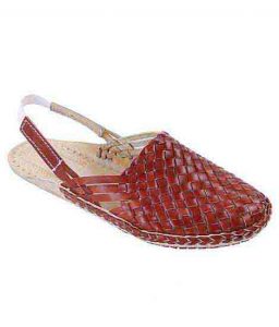 Eye-Catching Mat Design Back Strip Red Brown Ladies Kolhapuri Half Shoe