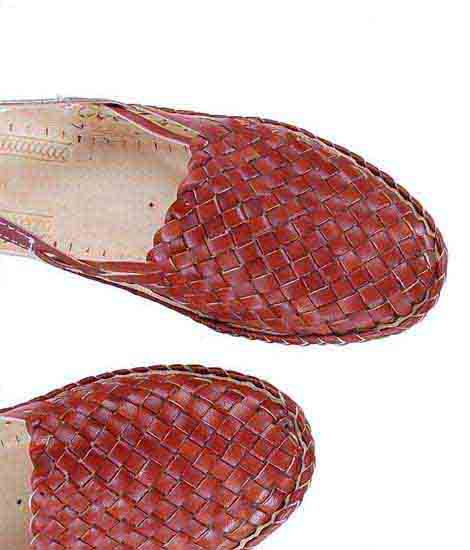 Eye-Catching Mat Design Back Strip Red Brown Ladies Kolhapuri Half Shoe