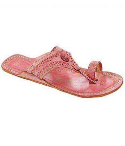 Elegant Baby Pink Punching Design Broad Belt Ladies Kolhapuri Chappal