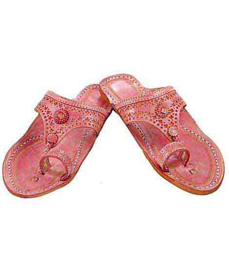 Elegant Baby Pink Punching Design Broad Belt Ladies Kolhapuri Chappal
