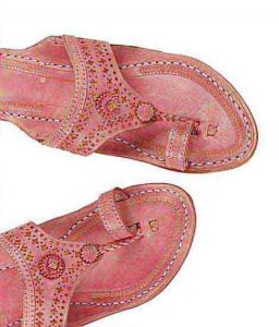Elegant Baby Pink Punching Design Broad Belt Ladies Kolhapuri Chappal