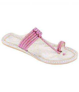 Good-Looking Baby Pink Five Braids Upper Kolhapuri Women Chappal