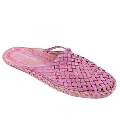 Elegant Baby Pink Flat Heel Half Kolahpuri Shoe For Women