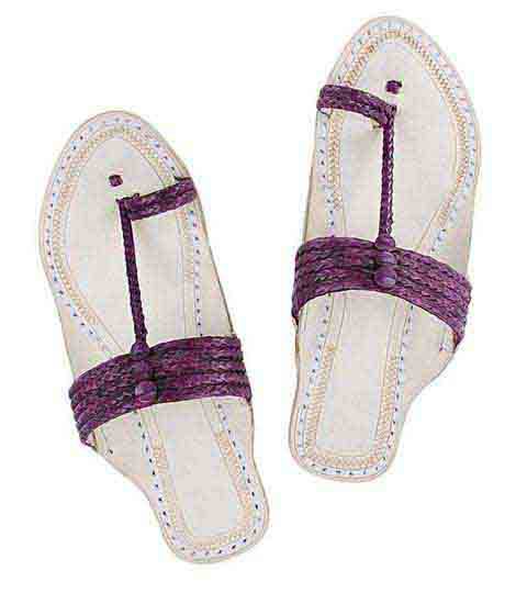 Outstanding Purple Five Braids Upper Kolhapuri Women Chappal