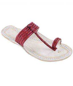 Good-Looking Cherry Red Five Braids Upper Kolhapuri Women Chappal