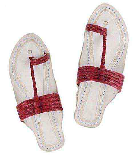 Good-Looking Cherry Red Five Braids Upper Kolhapuri Women Chappal