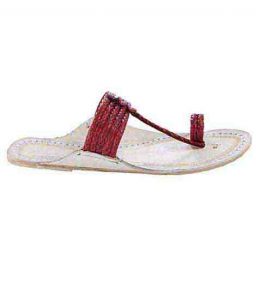 Good-Looking Cherry Red Five Braids Upper Kolhapuri Women Chappal