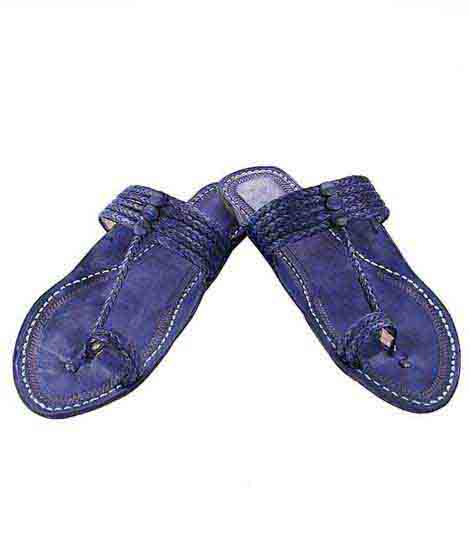 Gorgeous Dark Blue Five Braids Kolhapuri Women Chappal