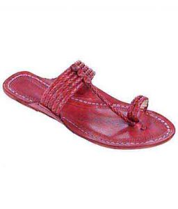 Handsome Cherry Red Five Braids Kolhapuri Ladies Chappal
