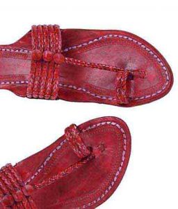 Handsome Cherry Red Five Braids Kolhapuri Ladies Chappal