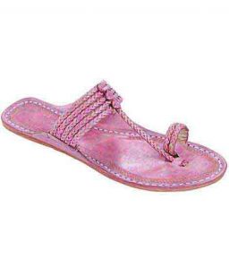 Fine-Looking Baby Pink Five Braids Kolhapuri Ladies Chappal