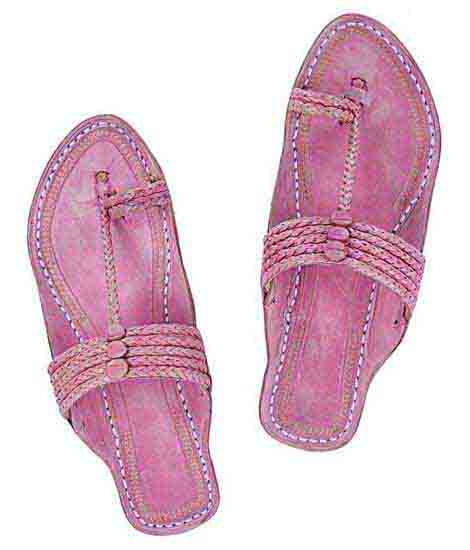 Fine-Looking Baby Pink Five Braids Kolhapuri Ladies Chappal