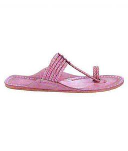 Fine-Looking Baby Pink Five Braids Kolhapuri Ladies Chappal