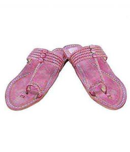 Fine-Looking Baby Pink Five Braids Kolhapuri Ladies Chappal