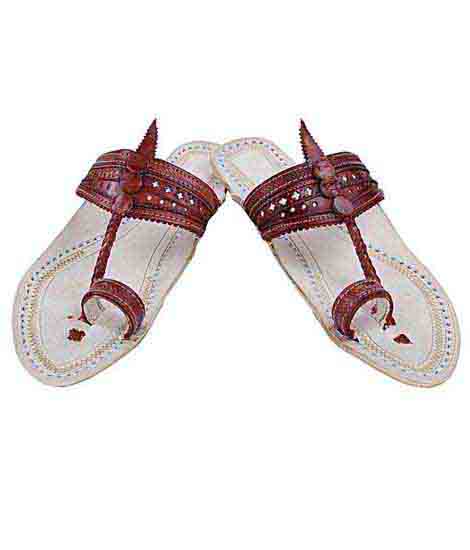 Beautiful Red Brown Flat Heel Punching Upper Kolhapuri Chappal For Women