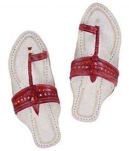 Beautiful Cherry Red Punching Upper Kolhapuri Chappal For Women