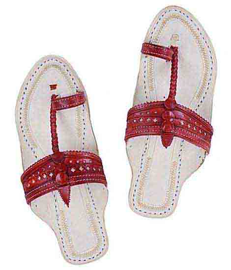 Beautiful Cherry Red Punching Upper Kolhapuri Chappal For Women