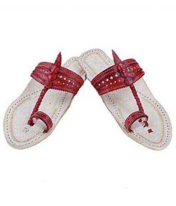 Beautiful Cherry Red Punching Upper Kolhapuri Chappal For Women