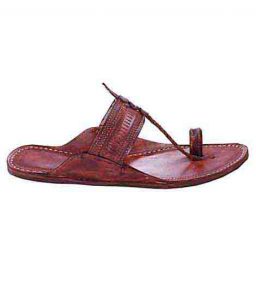 Eye-Catching Red Brown Flat Heel Punching Ladies Kolhapuri Chappal