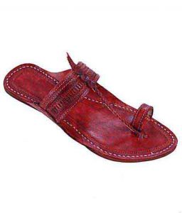 Decent Looking Cherry Red Punching Design Kolhapuri Chappal For Women