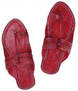 Decent Looking Cherry Red Punching Design Kolhapuri Chappal For Women