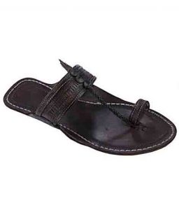 Decent Looking Dark Brown Punching Design Kolhapuri Chappal For Women