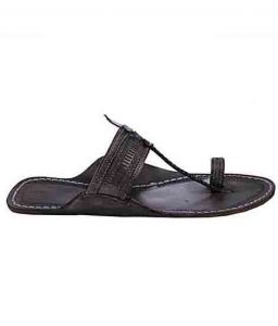 Decent Looking Dark Brown Punching Design Kolhapuri Chappal For Women
