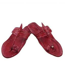 Beautiful Cherry Red Triangular Upper Ladies Kolhapuri Chappal