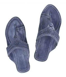 Elegant Grey Punching Design Broad Belt Ladies Kolhapuri Chappal