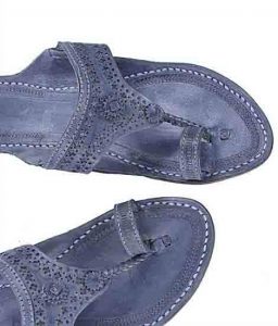 Elegant Grey Punching Design Broad Belt Ladies Kolhapuri Chappal