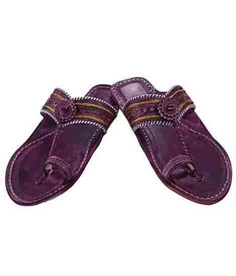 Delightful Purple Flat Heel Punching Ladies Kolhapuri Chappal