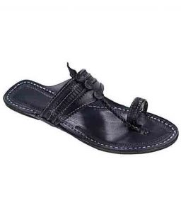 Magnificent Black Flat Heel Punching Women Kolhapuri Chappal