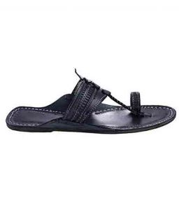 Magnificent Black Flat Heel Punching Women Kolhapuri Chappal