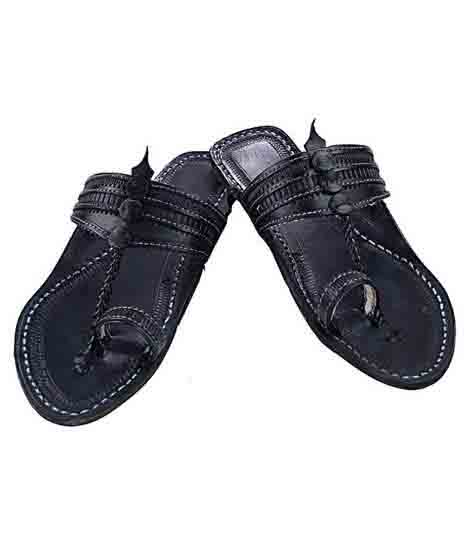 Magnificent Black Flat Heel Punching Women Kolhapuri Chappal