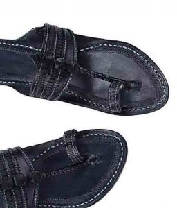 Magnificent Black Flat Heel Punching Women Kolhapuri Chappal