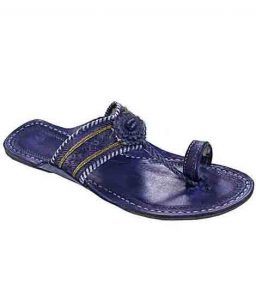 Enjoyable Dark Blue Punching Kolapuri Chappal For Women
