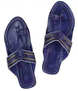 Enjoyable Dark Blue Punching Kolapuri Chappal For Women