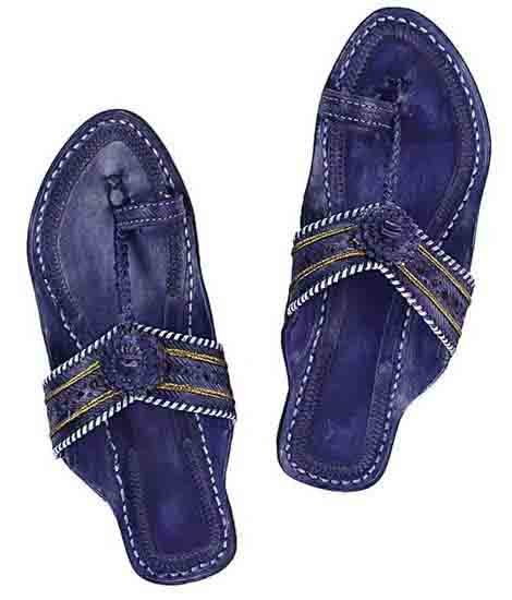 Enjoyable Dark Blue Punching Kolapuri Chappal For Women