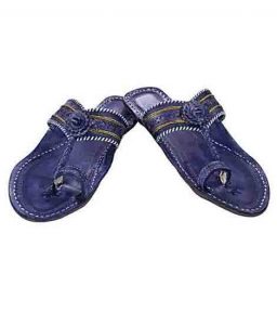 Enjoyable Dark Blue Punching Kolapuri Chappal For Women
