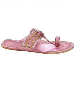 Nice Looking Bay Pink Punching Kolapuri Chappal For Women