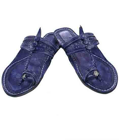 Fine-Looking Dark Blue Kolhapuri Chappal For Women