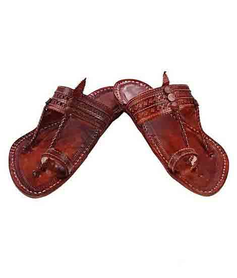 Stunning Look Red Brown Punching Design Kolhapuri Chappal For Women