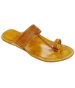 Beautiful Yellow Embossing And Punching Design Kolhapuri Chappal For Women