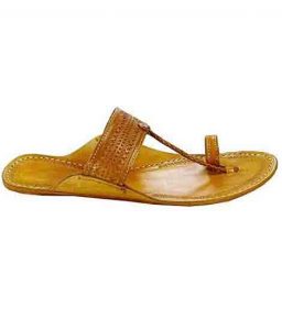 Beautiful Yellow Embossing And Punching Design Kolhapuri Chappal For Women