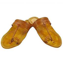 Beautiful Yellow Embossing And Punching Design Kolhapuri Chappal For Women