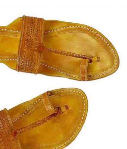 Beautiful Yellow Embossing And Punching Design Kolhapuri Chappal For Women