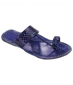 Attractive Dark Blue Diamond Punching Kolhapuri Chappal For Women