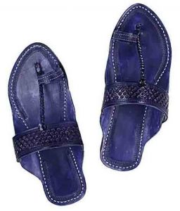 Attractive Dark Blue Diamond Punching Kolhapuri Chappal For Women