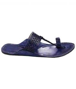 Attractive Dark Blue Diamond Punching Kolhapuri Chappal For Women