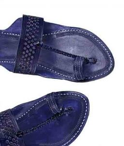 Attractive Dark Blue Diamond Punching Kolhapuri Chappal For Women